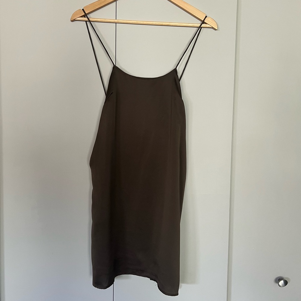 OLIVACEOUS DARK GREEN SLIP DRESS